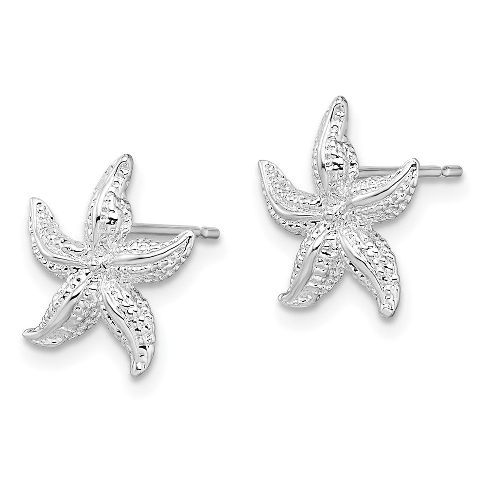 Sterling Silver De-Ani Rhodium-Plated Polished Starfish Post Earrings