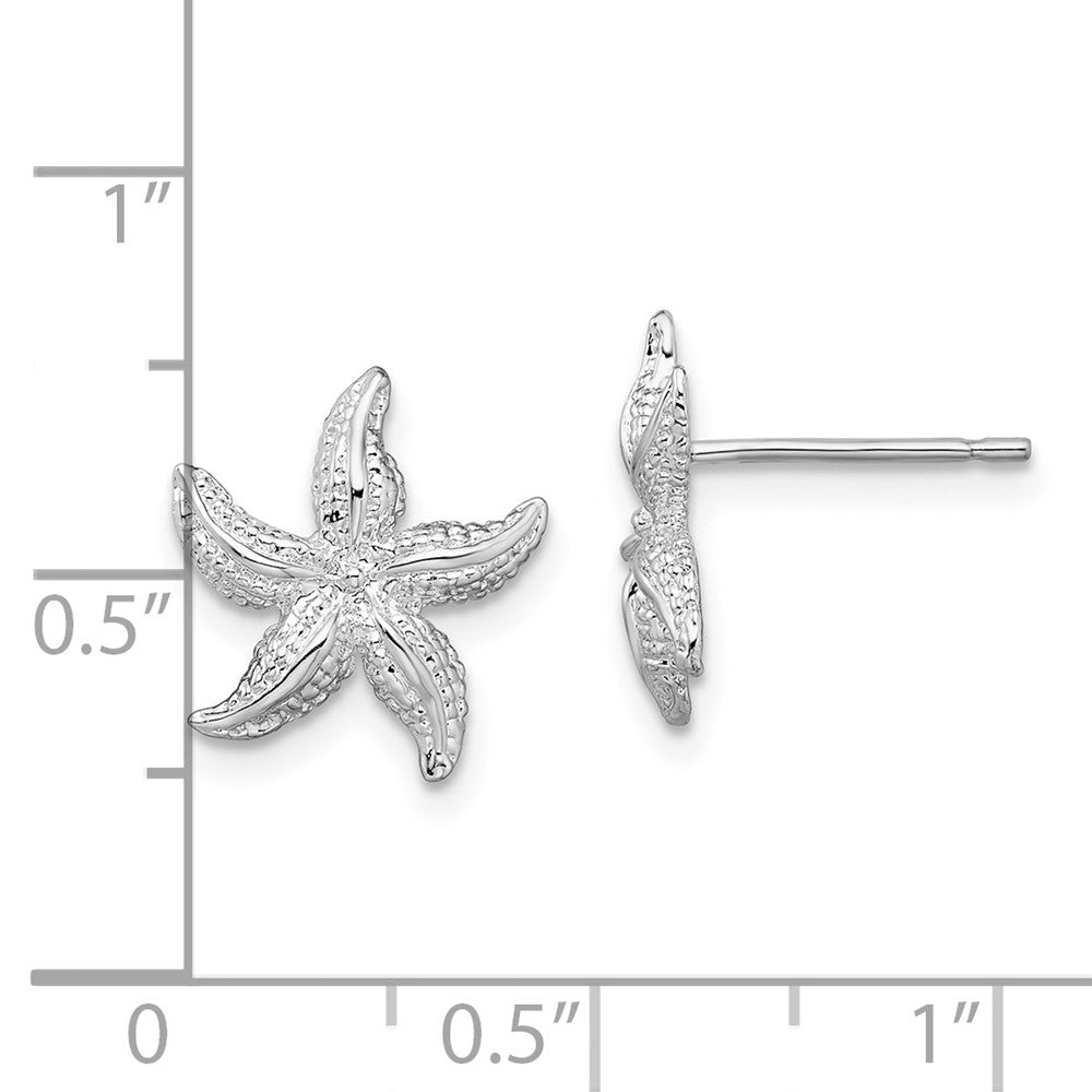 Sterling Silver De-Ani Rhodium-Plated Polished Starfish Post Earrings
