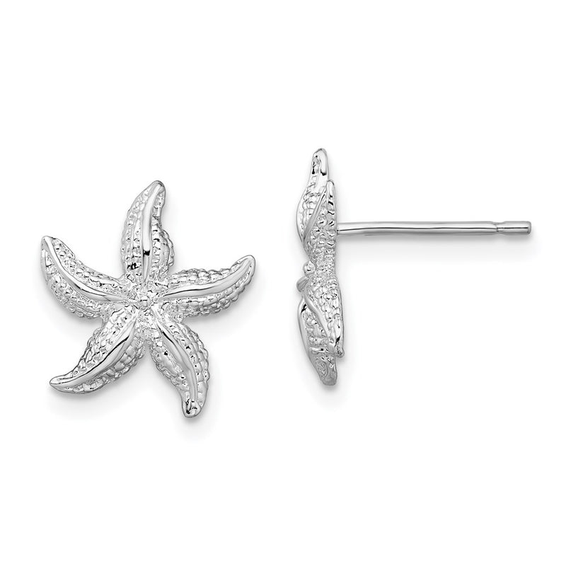 Sterling Silver De-Ani Rhodium-Plated Polished Starfish Post Earrings