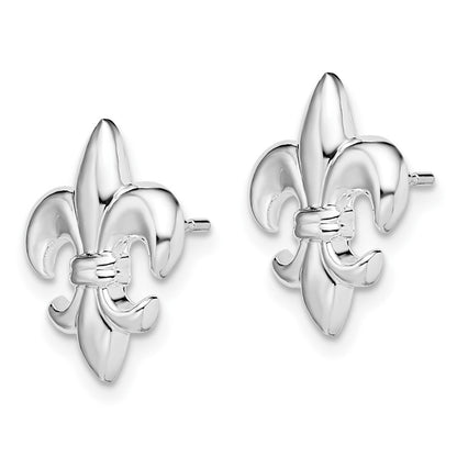 Sterling Silver De-Ani Rhodium-Plated Polished Small Fleur De Lis Post Earrings