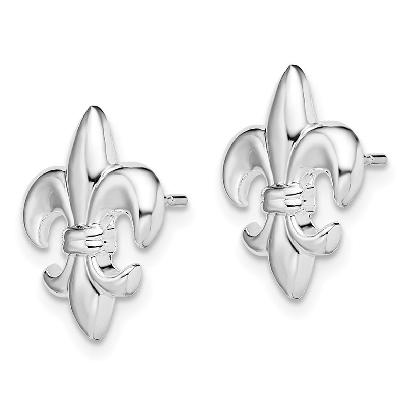 Sterling Silver De-Ani Rhodium-Plated Polished Small Fleur De Lis Post Earrings