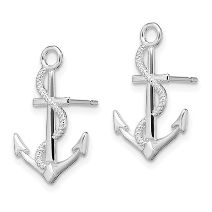 Sterling Silver De-Ani Rhodium-Plated Polished Anchor With Rope Post Earrings