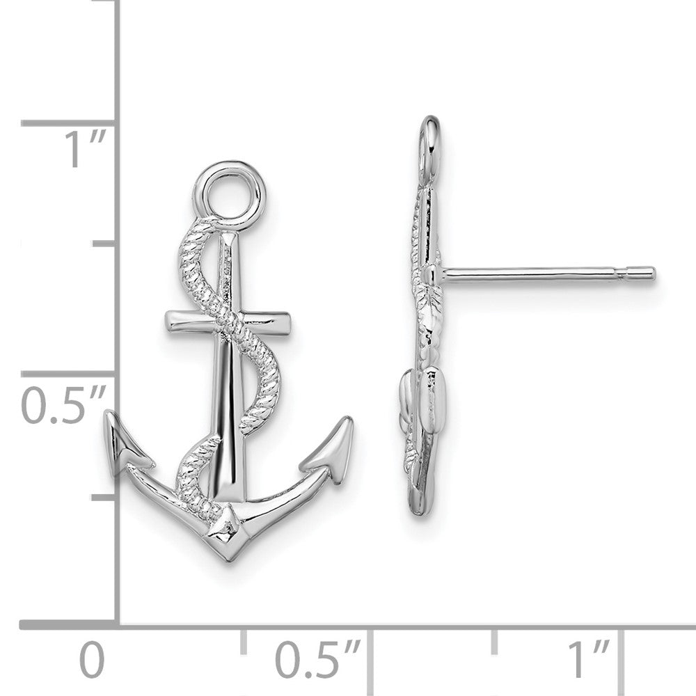 Sterling Silver De-Ani Rhodium-Plated Polished Anchor With Rope Post Earrings