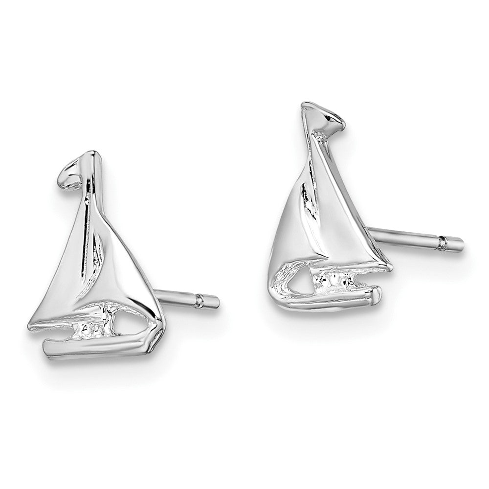 Sterling Silver De-Ani Rhodium-Plated Polished Mini Sailboat Post Earrings