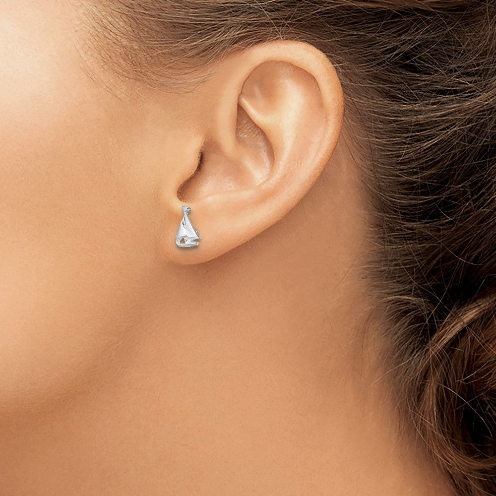 Sterling Silver De-Ani Rhodium-Plated Polished Mini Sailboat Post Earrings