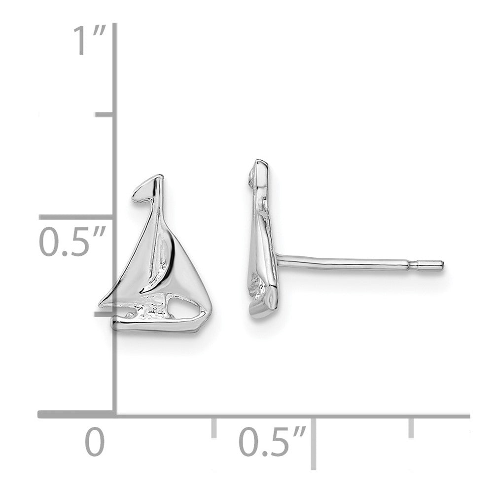 Sterling Silver De-Ani Rhodium-Plated Polished Mini Sailboat Post Earrings