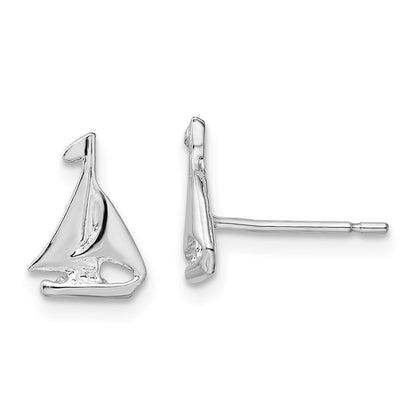 Sterling Silver De-Ani Rhodium-Plated Polished Mini Sailboat Post Earrings