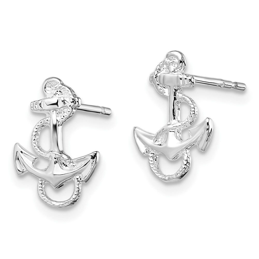 Sterling Silver De-Ani Rhodium-Plated Polished Anchor With Rope Post Earrings