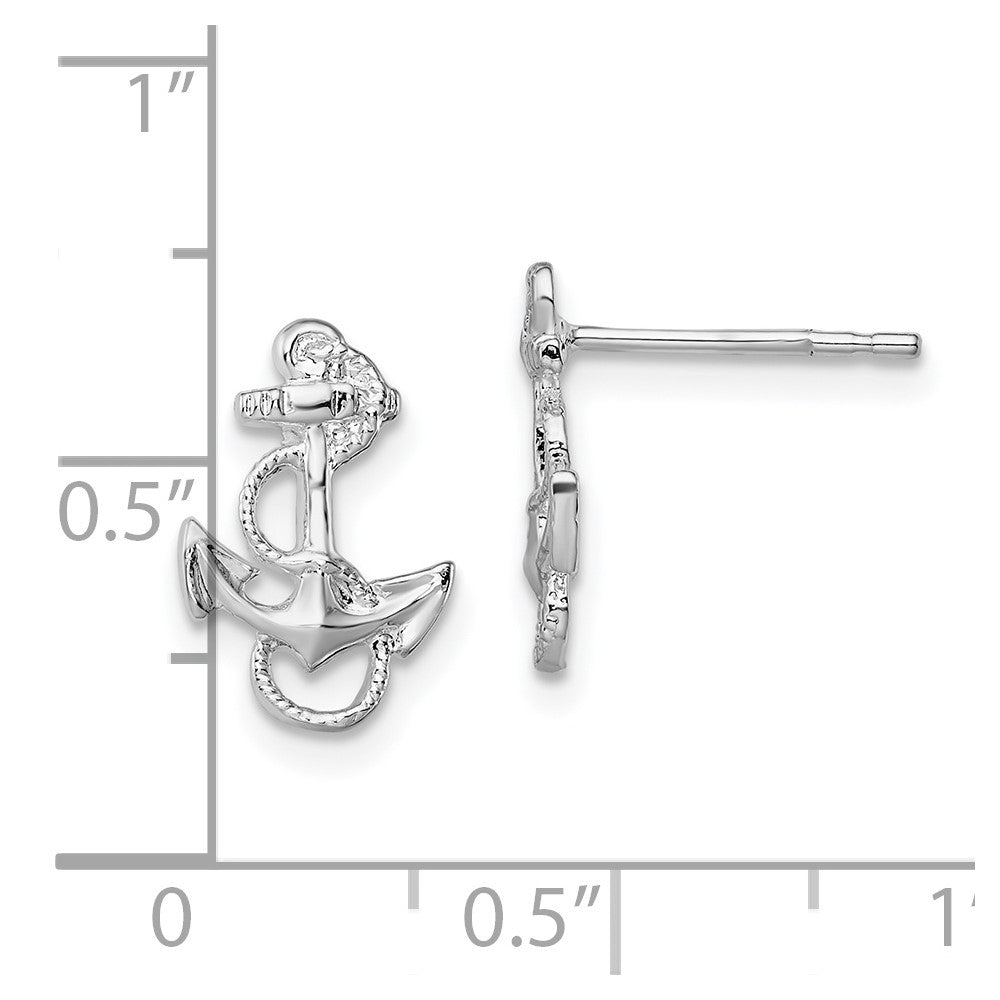 Sterling Silver De-Ani Rhodium-Plated Polished Anchor With Rope Post Earrings