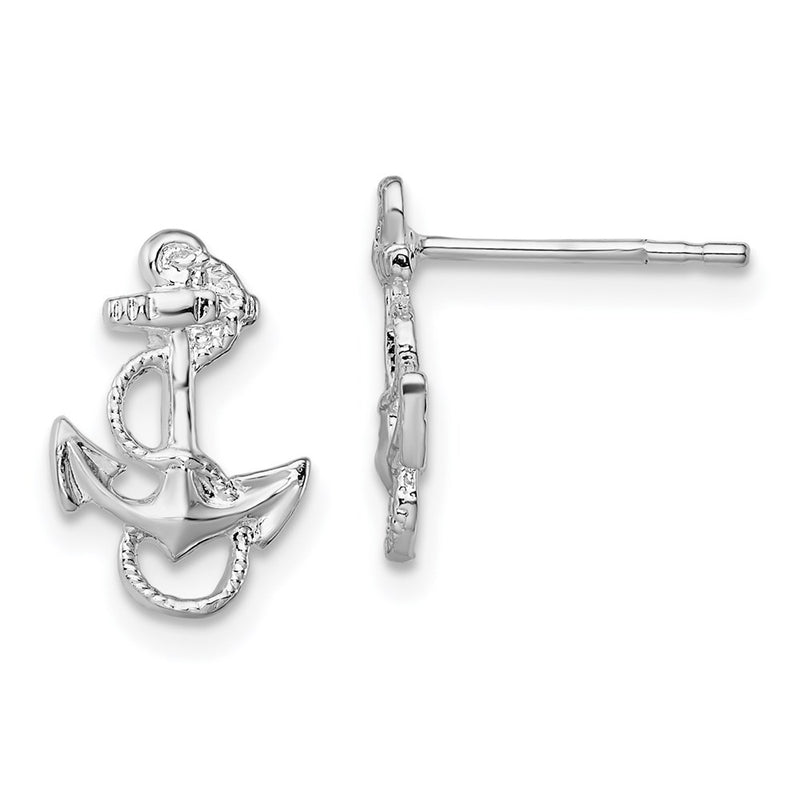 Sterling Silver De-Ani Rhodium-Plated Polished Anchor With Rope Post Earrings