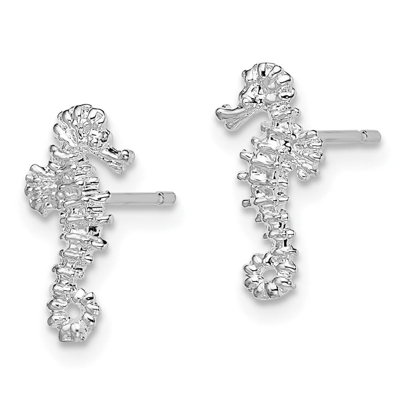 Sterling Silver De-Ani Rhodium-Plated Polished Mini Seahorse Post Earrings