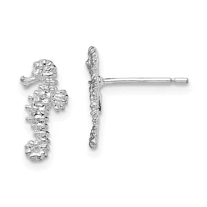Sterling Silver De-Ani Rhodium-Plated Polished Mini Seahorse Post Earrings