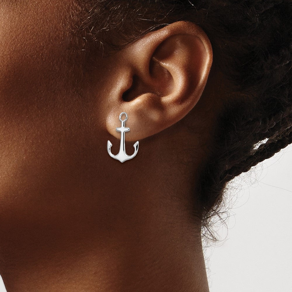 Sterling Silver De-Ani Rhodium-Plated Polished Anchor Post Earrings