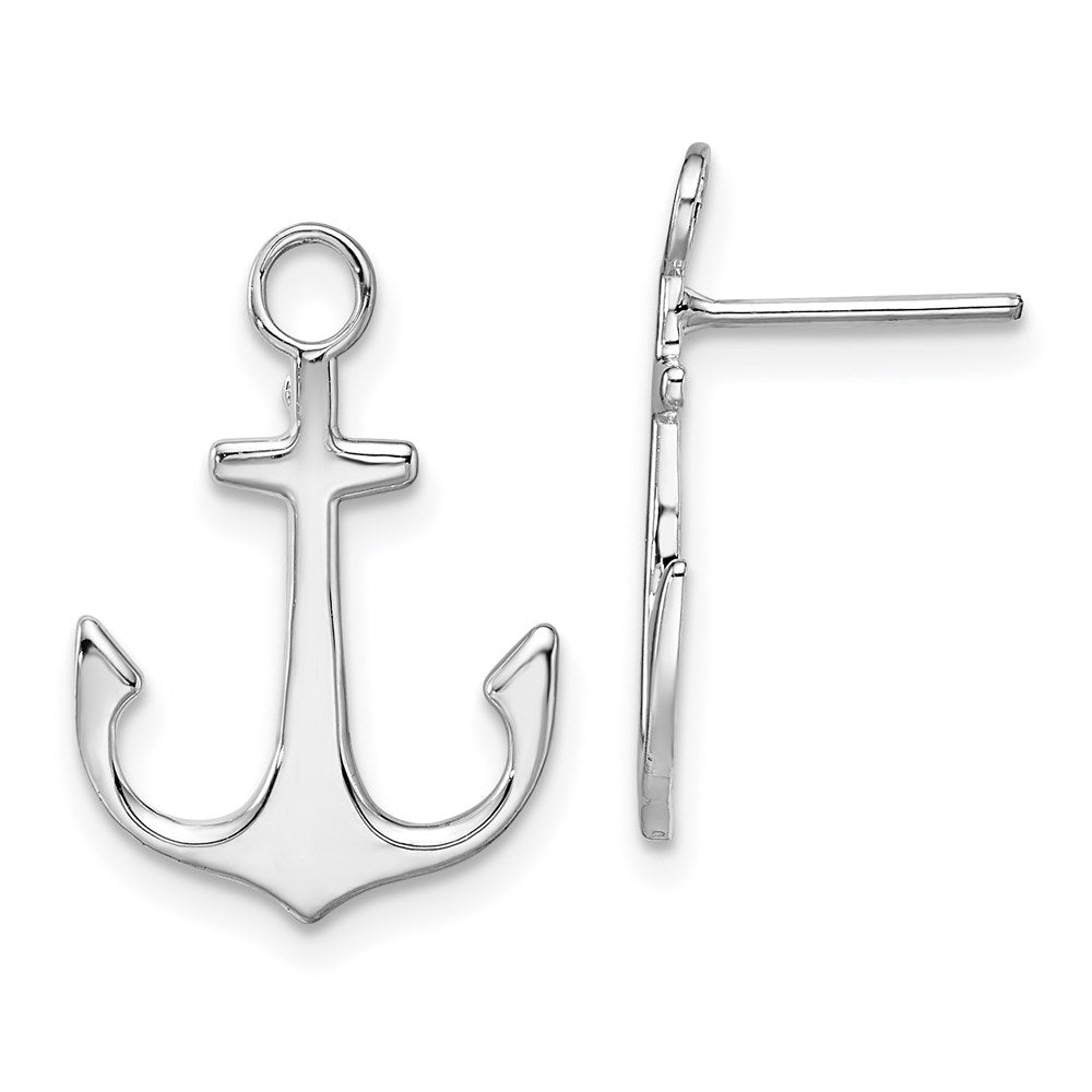 Sterling Silver De-Ani Rhodium-Plated Polished Anchor Post Earrings