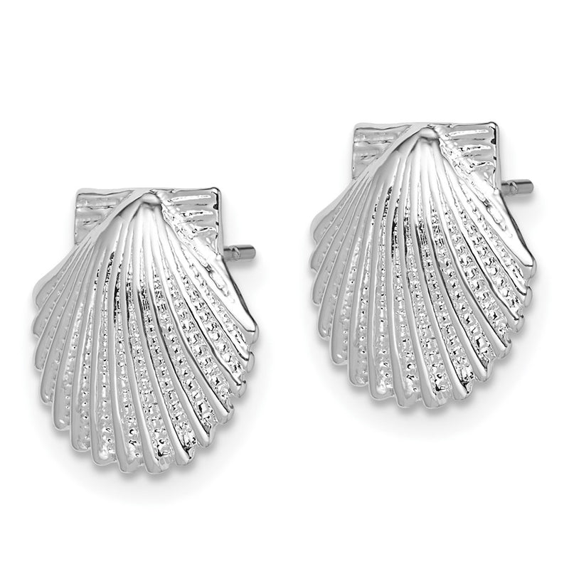Sterling Silver De-Ani Rhodium-Plated Polished Scallop Shell Post Earrings