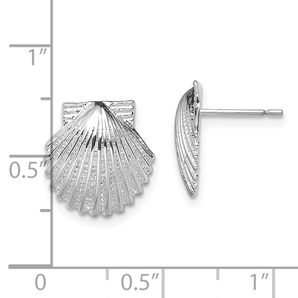 Sterling Silver De-Ani Rhodium-Plated Polished Scallop Shell Post Earrings