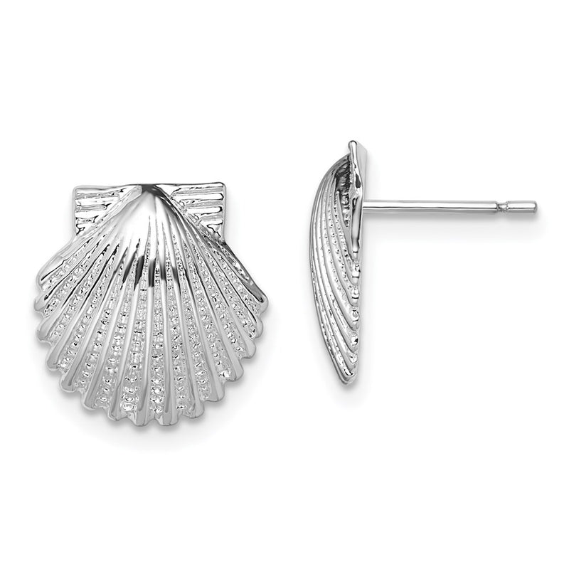 Sterling Silver De-Ani Rhodium-Plated Polished Scallop Shell Post Earrings