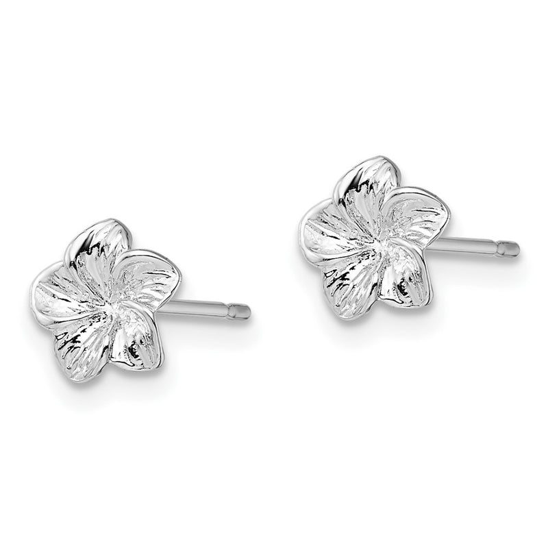 Sterling Silver De-Ani Rhodium-Plated Polished Plumeria Flower Post Earrings