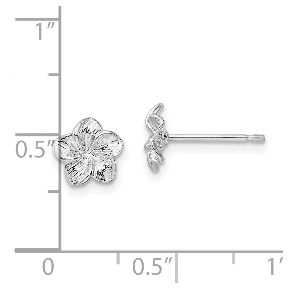 Sterling Silver De-Ani Rhodium-Plated Polished Plumeria Flower Post Earrings
