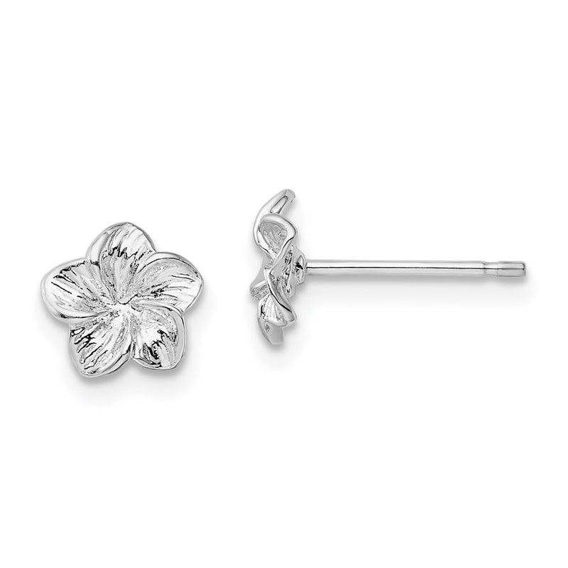 Sterling Silver De-Ani Rhodium-Plated Polished Plumeria Flower Post Earrings