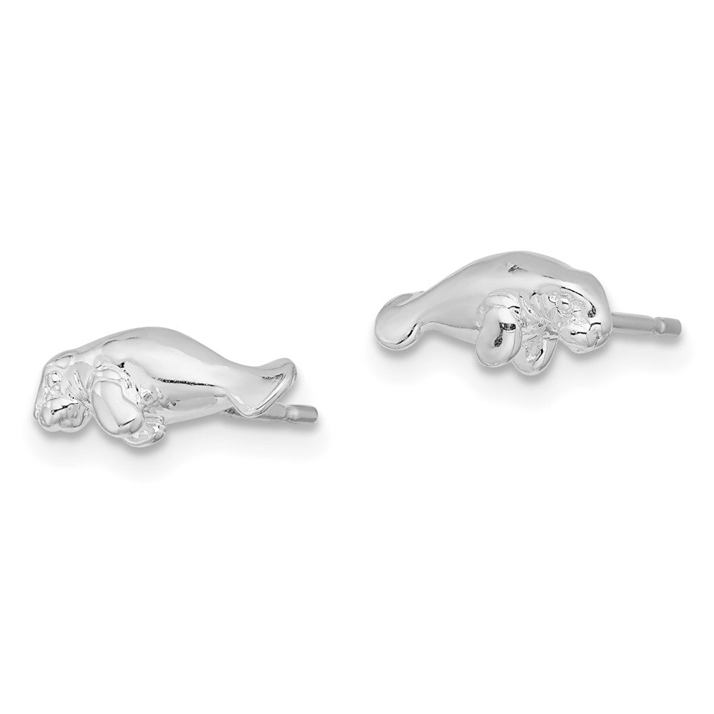 Sterling Silver De-Ani Rhodium-Plated Polished Mini Manatee Post Earrings