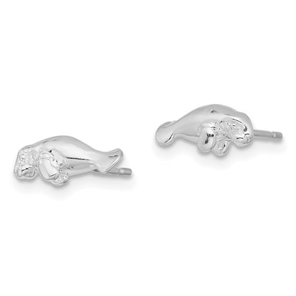 Sterling Silver De-Ani Rhodium-Plated Polished Mini Manatee Post Earrings