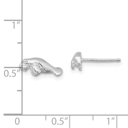Sterling Silver De-Ani Rhodium-Plated Polished Mini Manatee Post Earrings