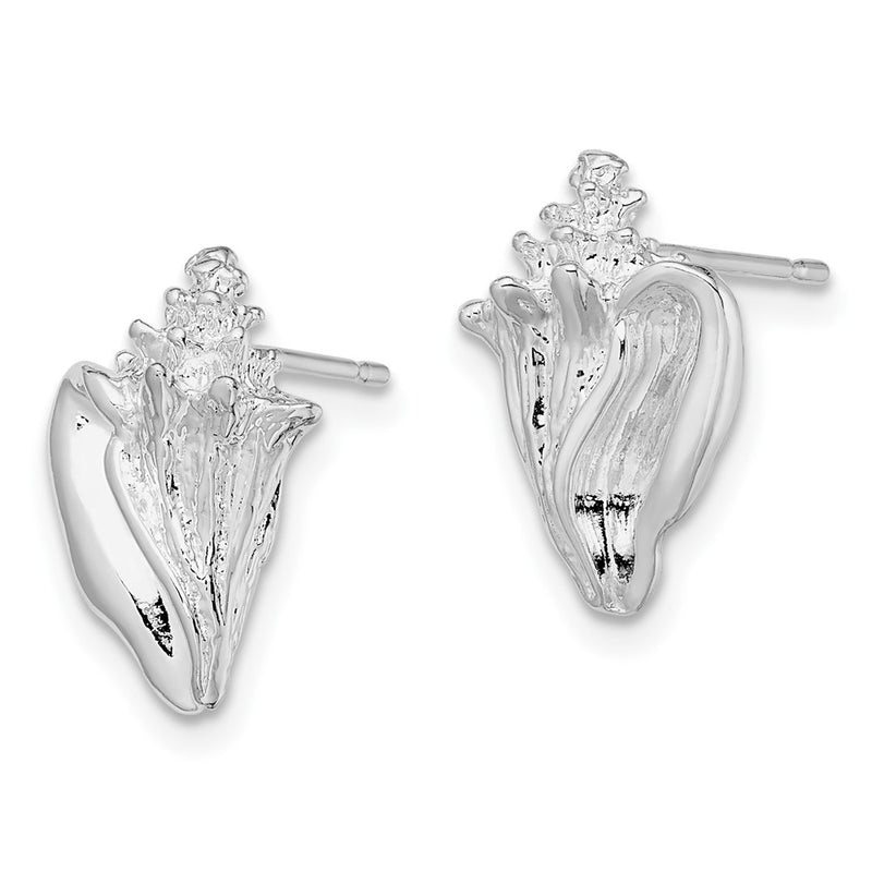 Sterling Silver De-Ani Rhodium-Plated Polished Conch Shell Post Earrings