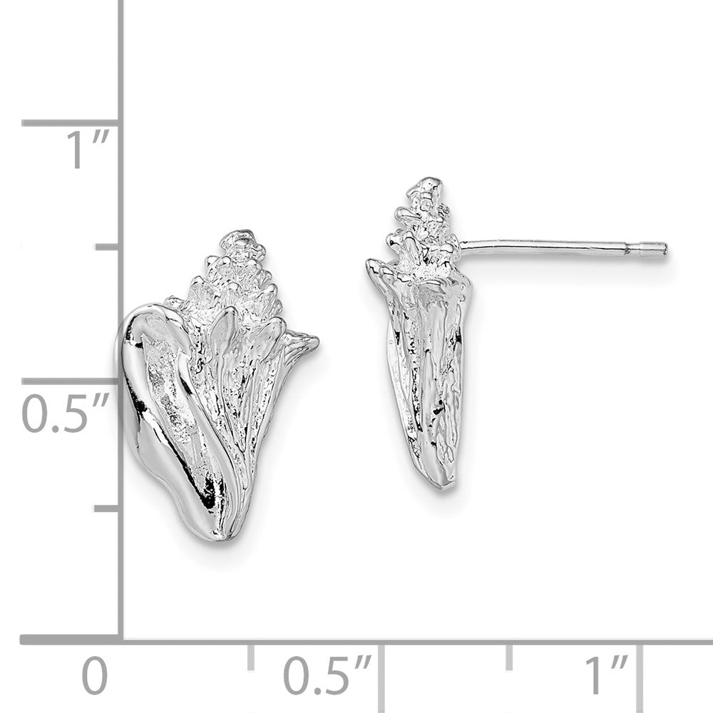 Sterling Silver De-Ani Rhodium-Plated Polished Conch Shell Post Earrings