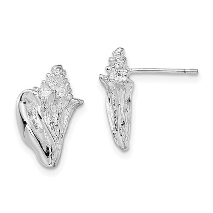 Sterling Silver De-Ani Rhodium-Plated Polished Conch Shell Post Earrings