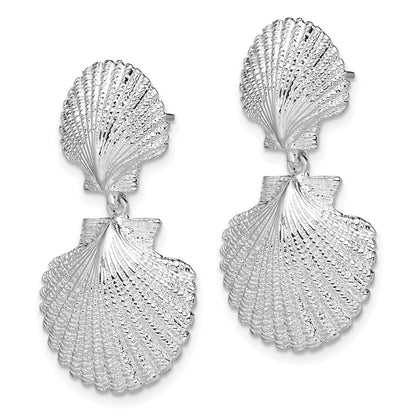 Sterling Silver De-Ani Rhodium-Plated Polished Double Shell Dangle Post Earrings