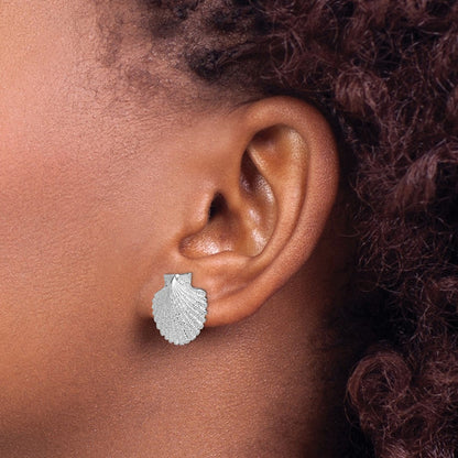 Sterling Silver De-Ani Rhodium-Plated Polished Large Scallop Shell Post Earrings