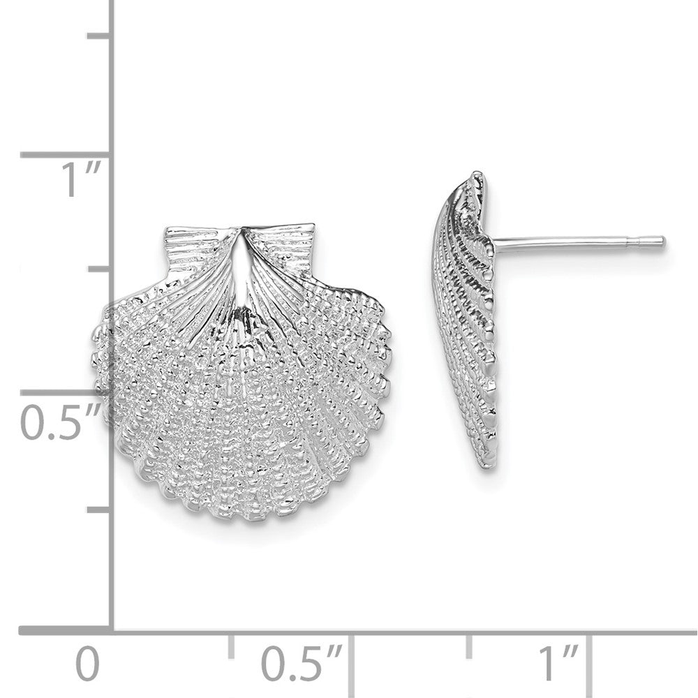 Sterling Silver De-Ani Rhodium-Plated Polished Large Scallop Shell Post Earrings