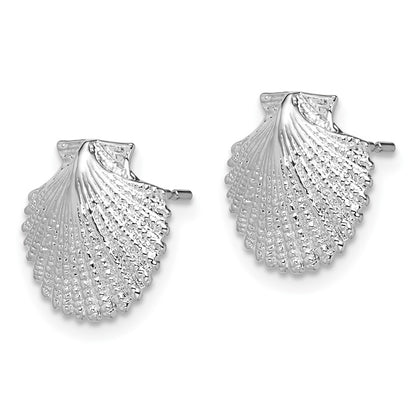 Sterling Silver De-Ani Rhodium-Plated Polished Scallop Shell Post Earrings