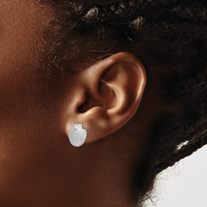 Sterling Silver De-Ani Rhodium-Plated Polished Scallop Shell Post Earrings