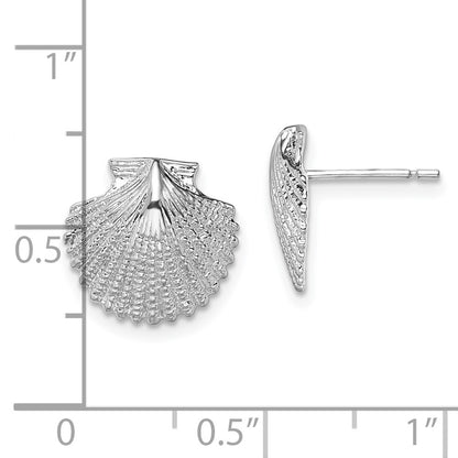 Sterling Silver De-Ani Rhodium-Plated Polished Scallop Shell Post Earrings