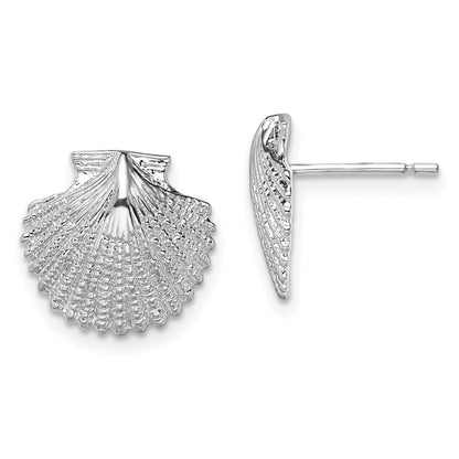 Sterling Silver De-Ani Rhodium-Plated Polished Scallop Shell Post Earrings