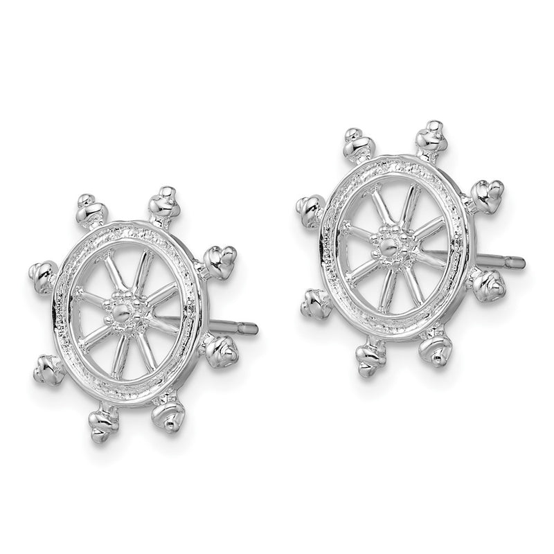 Sterling Silver De-Ani Rhodium-Plated Polished Ships Wheel Post Earrings