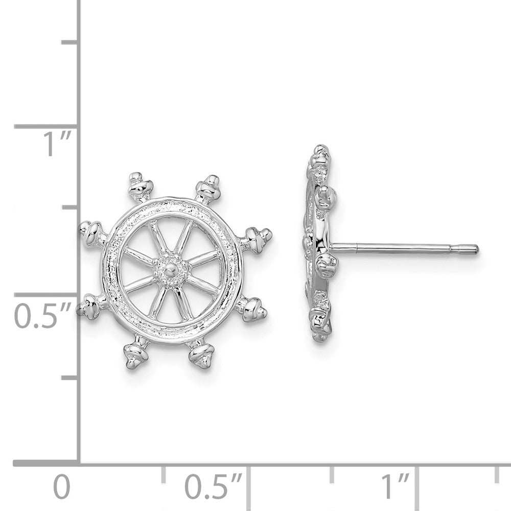Sterling Silver De-Ani Rhodium-Plated Polished Ships Wheel Post Earrings