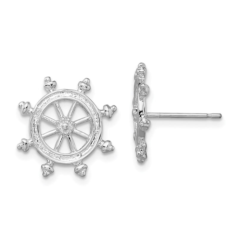 Sterling Silver De-Ani Rhodium-Plated Polished Ships Wheel Post Earrings