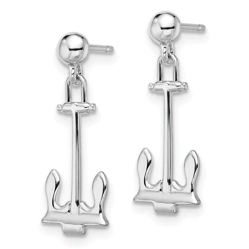 Sterling Silver De-Ani Rhodium-Plated Polished Anchor Dangle Post Earrings