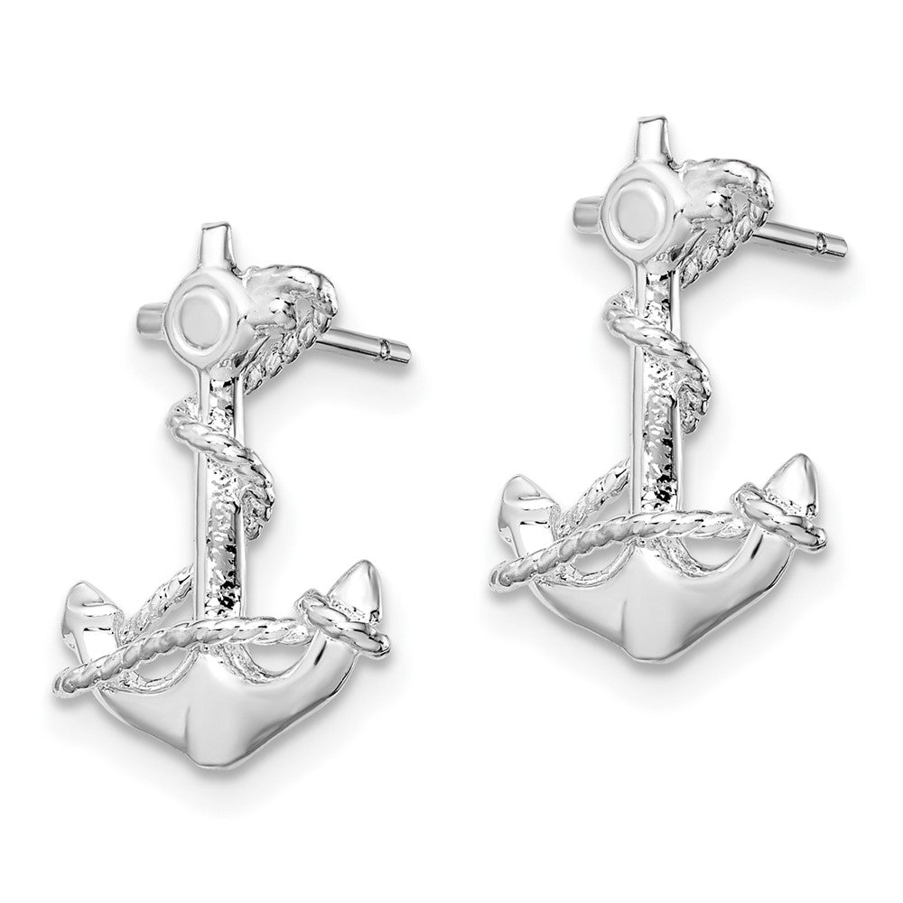 Sterling Silver De-Ani Rhodium-Plated Polished Anchor With Rope Post Earrings