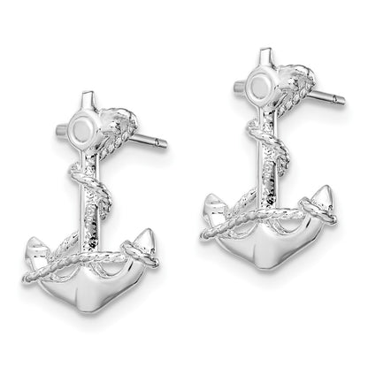 Sterling Silver De-Ani Rhodium-Plated Polished Anchor With Rope Post Earrings