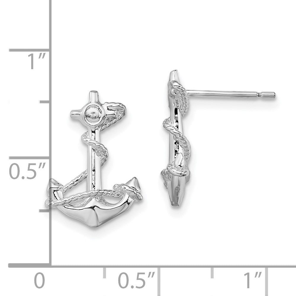 Sterling Silver De-Ani Rhodium-Plated Polished Anchor With Rope Post Earrings