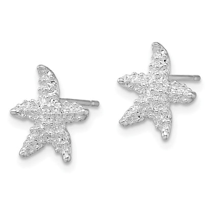 Sterling Silver De-Ani Rhodium-Plated Polished Starfish Post Earrings