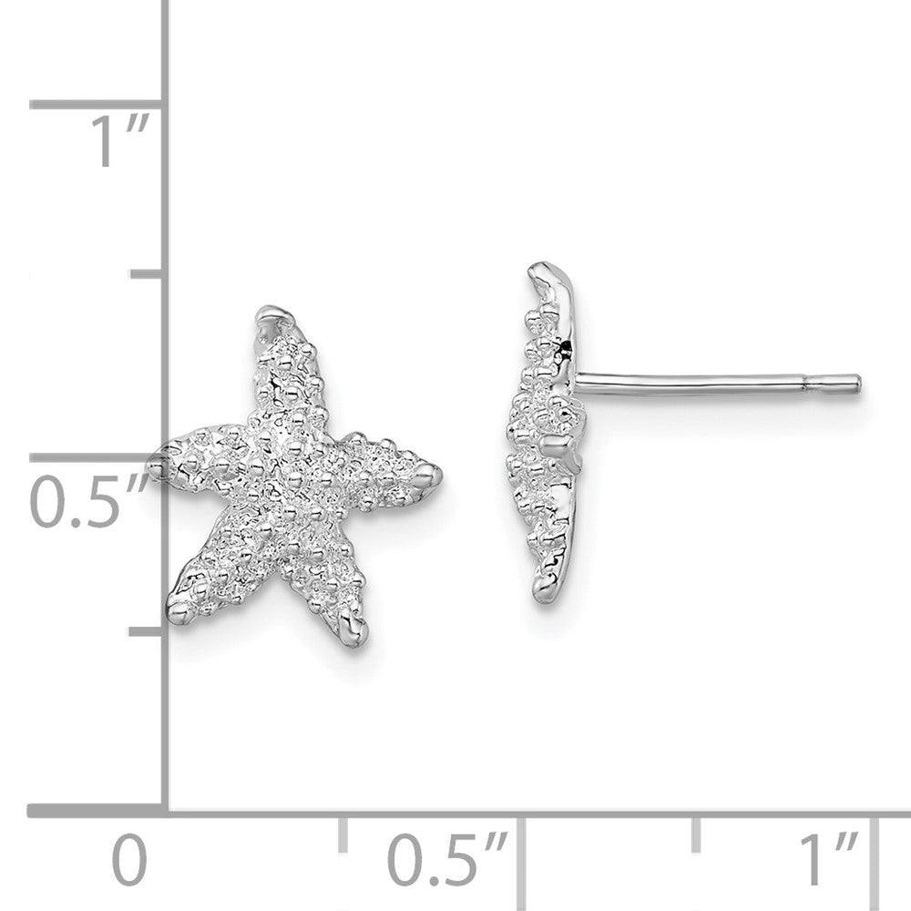 Sterling Silver De-Ani Rhodium-Plated Polished Starfish Post Earrings