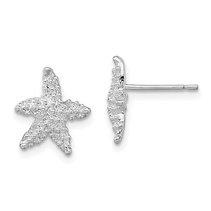 Sterling Silver De-Ani Rhodium-Plated Polished Starfish Post Earrings