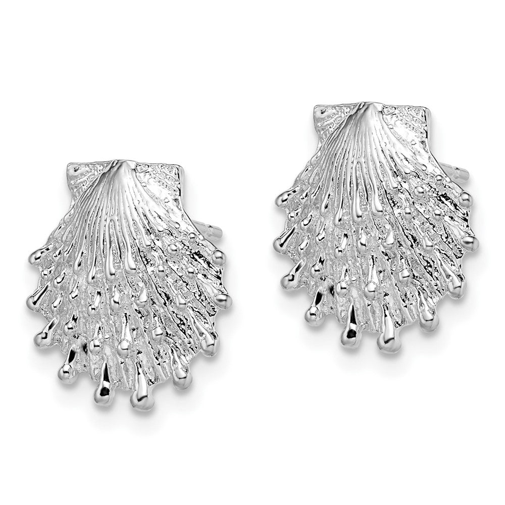 Sterling Silver De-Ani Rhodium-Plated Polished Lions Paw Shell Post Earrings