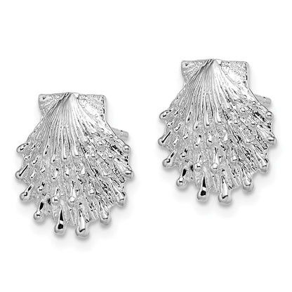 Sterling Silver De-Ani Rhodium-Plated Polished Lions Paw Shell Post Earrings