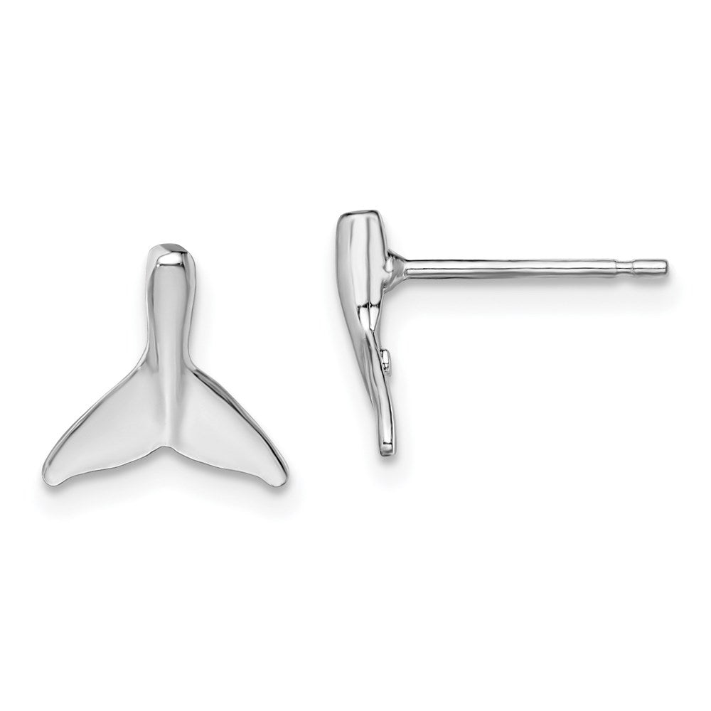 Sterling Silver De-Ani Rhodium-Plated Polished Mini Whale Tail Post Earrings